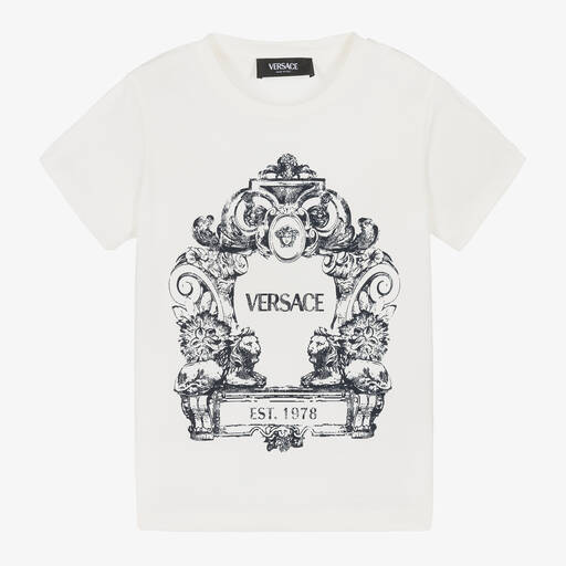 Versace-Boys Ivory Cartouche Cotton T-Shirt | Childrensalon