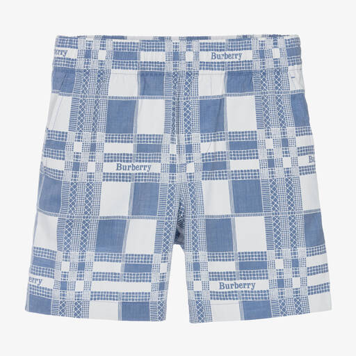 Burberry-Boys Blue Cotton Check Shorts | Childrensalon