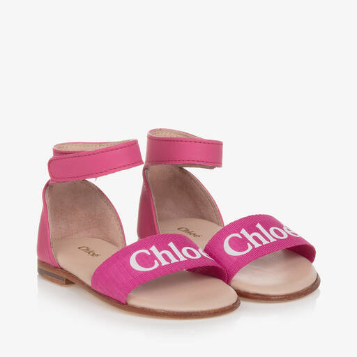 Chloé-Girls Pink Leather Sandals | Childrensalon