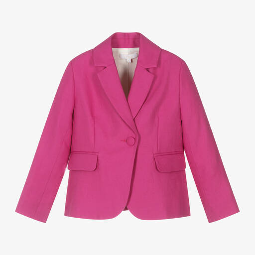 Chloé-Girls Pink Linen & Cotton Twill Blazer | Childrensalon
