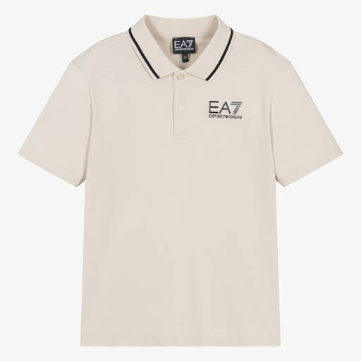 EA7 Emporio Armani-Teen Boys Beige Cotton Polo Shirt | Childrensalon