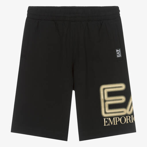 EA7 Emporio Armani-Teen Boys Black Cotton Oversized Shorts | Childrensalon
