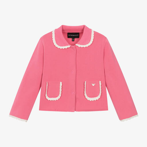 Emporio Armani-Girls Pink Cotton Knit Cardigan | Childrensalon