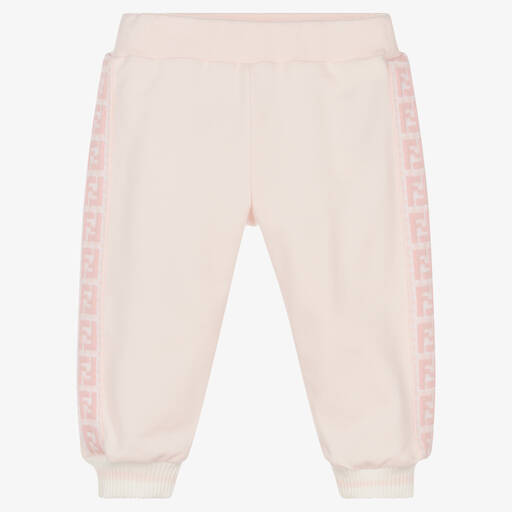 Fendi-Baby Girls Pink FF Logo Cotton Joggers  | Childrensalon