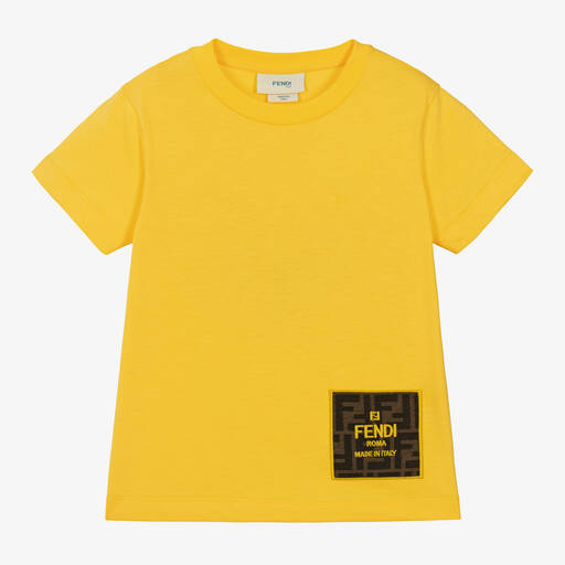 Fendi-Boys Yellow Cotton Appliqué T-Shirt | Childrensalon