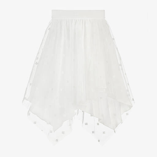 Givenchy-Girls White 4G Tulle Skirt | Childrensalon