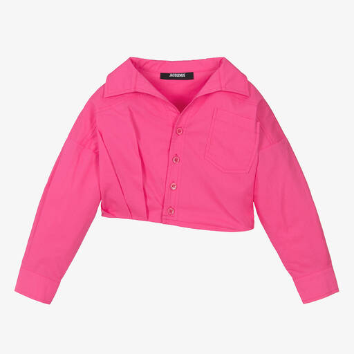 JACQUEMUS-Girls Pink Cropped Cotton Blouse | Childrensalon
