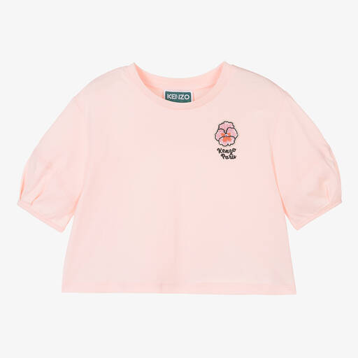 KENZO KIDS-Girls Pink Cotton Balloon Sleeve T-Shirt | Childrensalon
