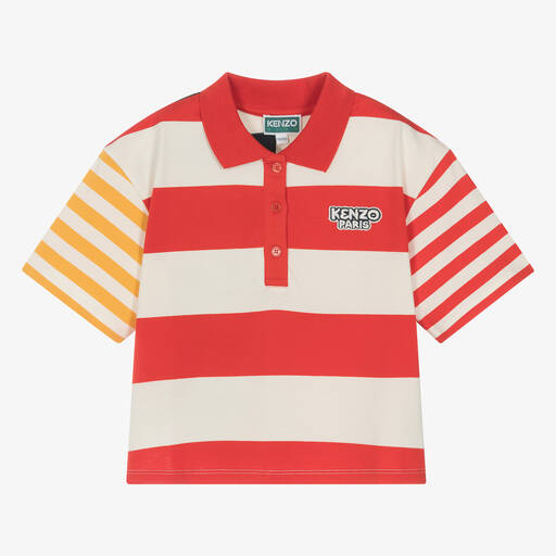 KENZO KIDS-Teen Girls Red & Ivory Stripe Polo Shirt | Childrensalon