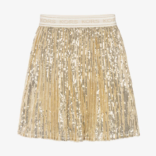 Michael Kors Kids-Girls Gold Pleated Sequinned Skirt | Childrensalon