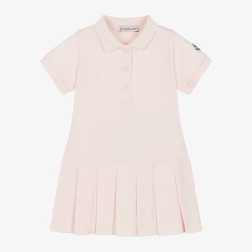Moncler Enfant-Girls Pale Pink Cotton Piqué Polo Dress | Childrensalon