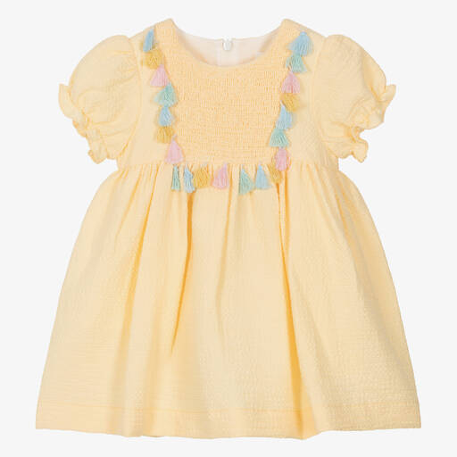 Patachou-Girls Yellow Cotton Seersucker Dress | Childrensalon