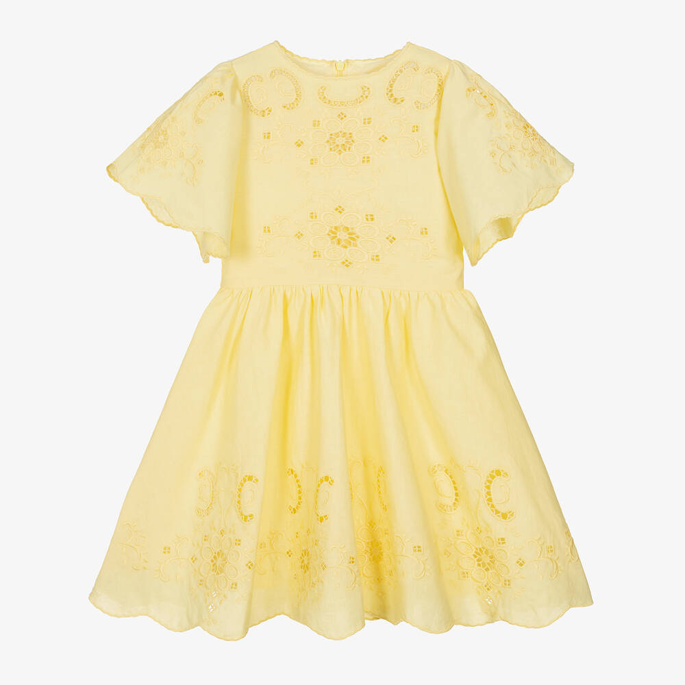 Petite Amalie - فستان قطن وكتان لون أصفر | Childrensalon