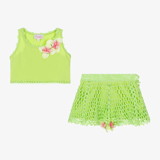 Selini Action-Girls Green Crochet Beach Skirt Set | Childrensalon
