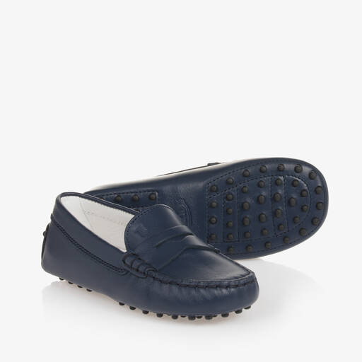Tod's-Baby Boys Blue Leather Moccasin Shoes | Childrensalon